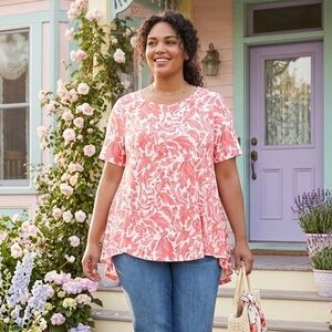 Lane Bryant Pink Floral Short Sleeve Swing Top